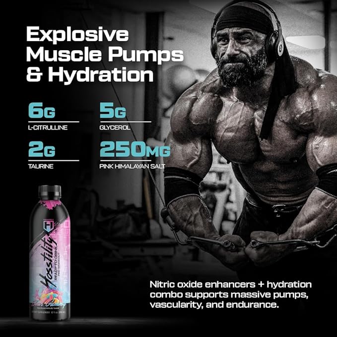 HOSSTILE Hosstility RTD Pre-Workout – Ready to Drink Pre Workout for Energy Focus Pump &amp Hydration All-in-One Formula for Performance Sour Gummy 12 Servings