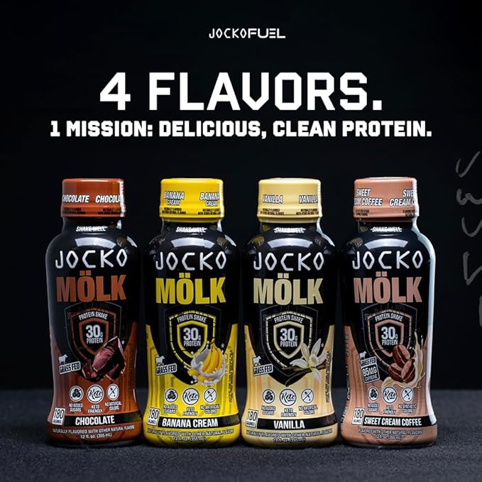 Jocko Fuel Mölk 30g Grass Fed Protein Shakes - No Added Sugar Protein Drinks KETO Friendly - Ready to Drink 12 FL Oz (Pack of 12) Sweet Cream Coffee