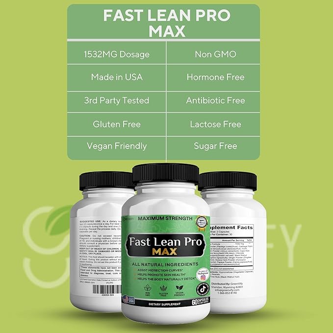 Fast Lean Pro Max Natural Dietary Supplement 60 Capsules 30-Day Supply All Natural Ingredients Vegan Friendly (2)