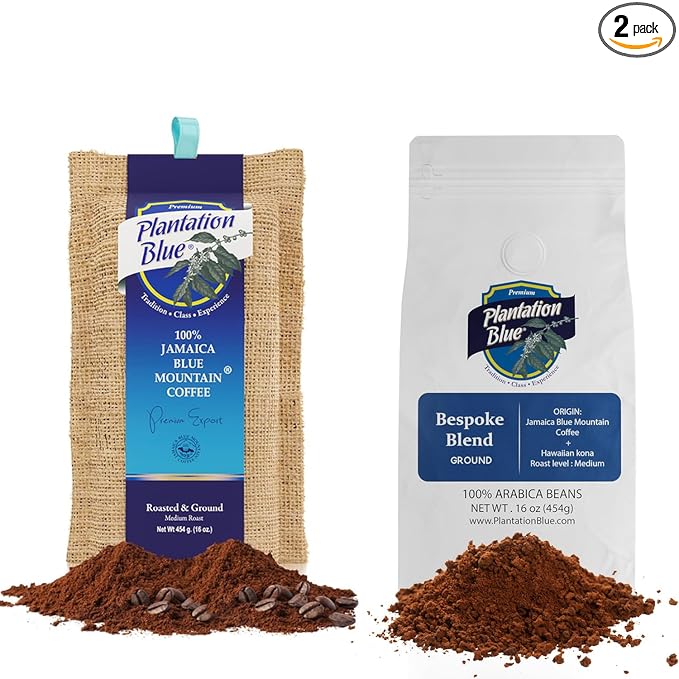 Exotic Fusion Duo: 1lb Jamaica Blue Mountain Ground + 1lb Bespoke Blend Ground Coffee Medium Roast