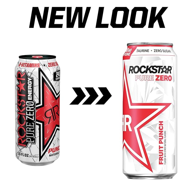 Rockstar Pure Zero Energy Drink 0 sugar 0 calories with Caffeine and Taurine 16oz (Packaging May Vary) Punched 384 Fl Oz (Pack of 24)