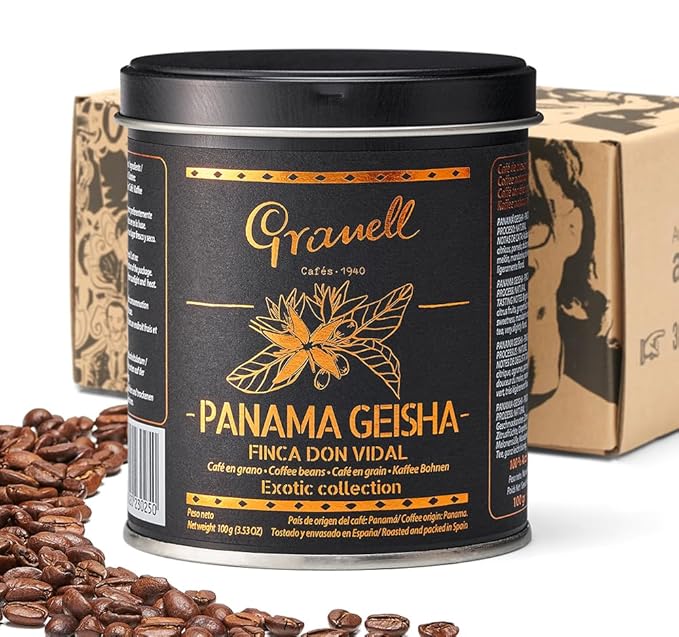 Panama Geisha Coffee Beans: Cafés Granell Finca Don Vidal Medium Roast Whole Bean Coffee Premium Low Acid Panama Coffee from Arabica Coffee Beans Gourmet Coffee Lover Gifts for Men &amp Women 3.5 o