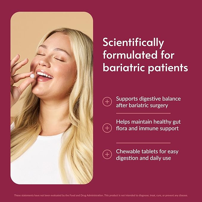 Bariatric Advantage Chewable FloraVantage Probiotic - 10 Billion CFUs - Probiotic Supplement - Supports Gut Health &amp Immune System* - Vegetarian &amp Gluten-Free - Grape Flavor - 90 Count