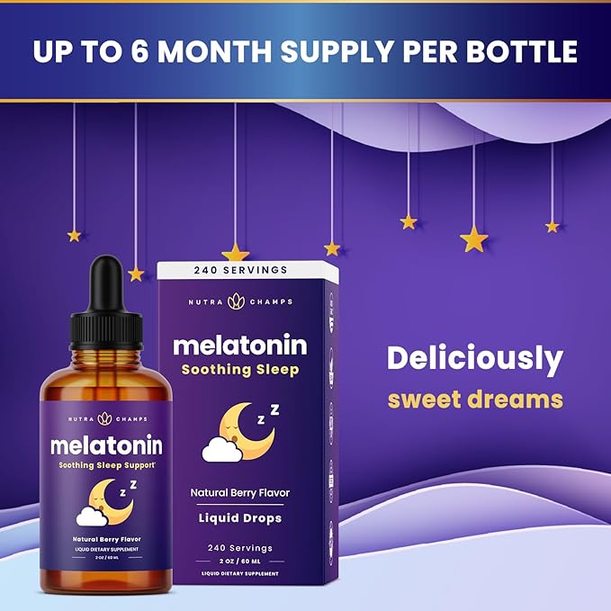 NutraChamps Liquid Melatonin Drops 480 Servings Sugar Free Kids Melatonin Liquid Sleep Aid Supplement Vegan &amp Non-GMO Natural Berry Flavor Melatonin 1 mg Drops