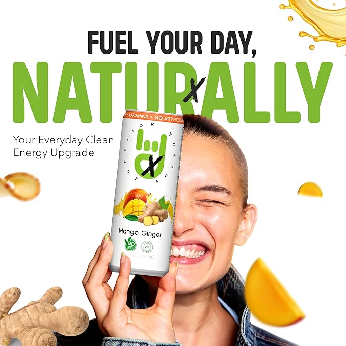 Superior Energy Electrolytes Drink Zero Calories – Energy Drink Zero Sugar – Mango Ginger Flavor 90mg Natural Caffeine – Pack of 12 (12 fl oz each)