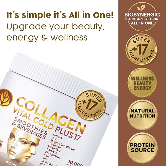 Vital Life Collagen Peptides Powder +17 Super Ingredients 1.6 lb (Pack of 6) Cocoa Flavor Supports Hair Skin Nails Bones Joints &amp Digestive Health Collagen for Women &amp Men.