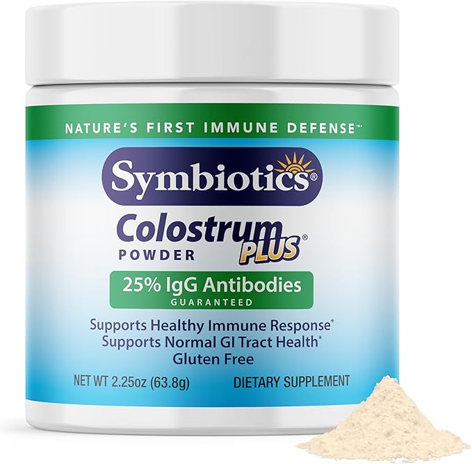 Symbiotics Colostrum Plus Powder 2.25 oz – Immune &amp Muscle Recovery Support 25% IgG Immunoglobulins Gut Health &amp Training Resilience Unflavored Gluten Free - 2.25 oz