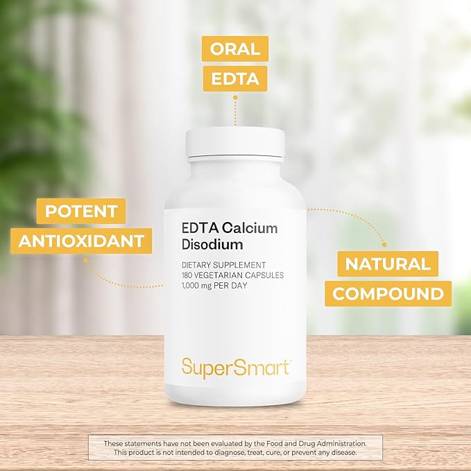 Supersmart - EDTA 1000mg per Day - Calcium Disodium EDTA Supplement | Non-GMO &amp Gluten Free - 180 Vegetarian Capsules