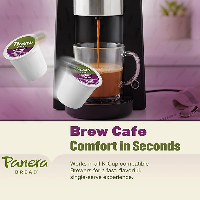 Panera Bread Hazelnut Crème Light Roast Coffee - Cafe-Quality Cup Pods Smooth Buttery Flavor 100% Arabica No Artificial Ingredients 96 Single Serve Pods (4 Packs of 24)
