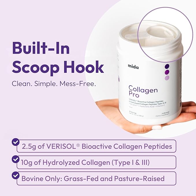 VERISOL® Hydrolyzed Collagen Peptides Type I &amp III with Vitamin C Hyaluronic Acid Biotin Q-ACTIN® | Unflavored Powder for Smooth Skin Thick Hair Strong Nails &amp Joint Health | 30 Servings
