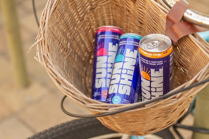 Sunshine Sparkling Energy Drink Black Cherry with Daily Essential Vitamins 360mg of Electrolytes 70mg of Natural Caffeine 12 Fl Oz (Pack of 12)