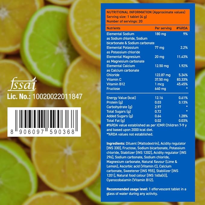 FAST&ampUP Reload - Electrolyte Energy Drink - Sports Nutrition Electrolyte Drink - Effervescent Tablets for Running &amp Cycling- 20 effervescent Tablets - Lime and Lemon Flavour