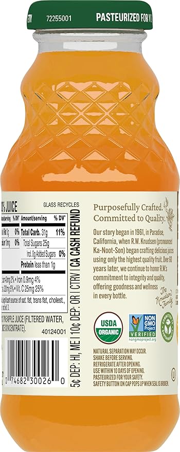 R.W. Knudsen Organic Just Pineapple Juice 8 fl oz (12 Pack)