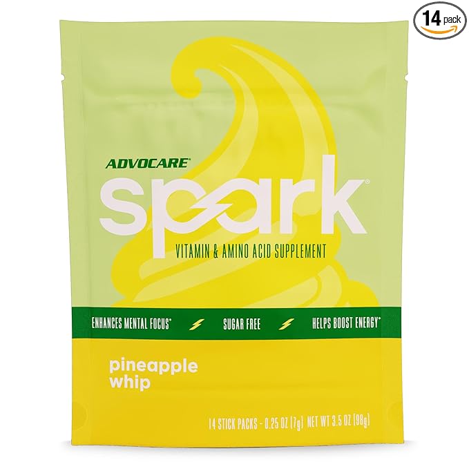 AdvoCare Spark - Energy Drink Mix - Vitamin &amp Amino Acid Supplement - Supports Energy &amp Focus* - Portable Immune Support* - Sugar-Free - Pineapple Whip 14 Stick Packs (3.5 oz)