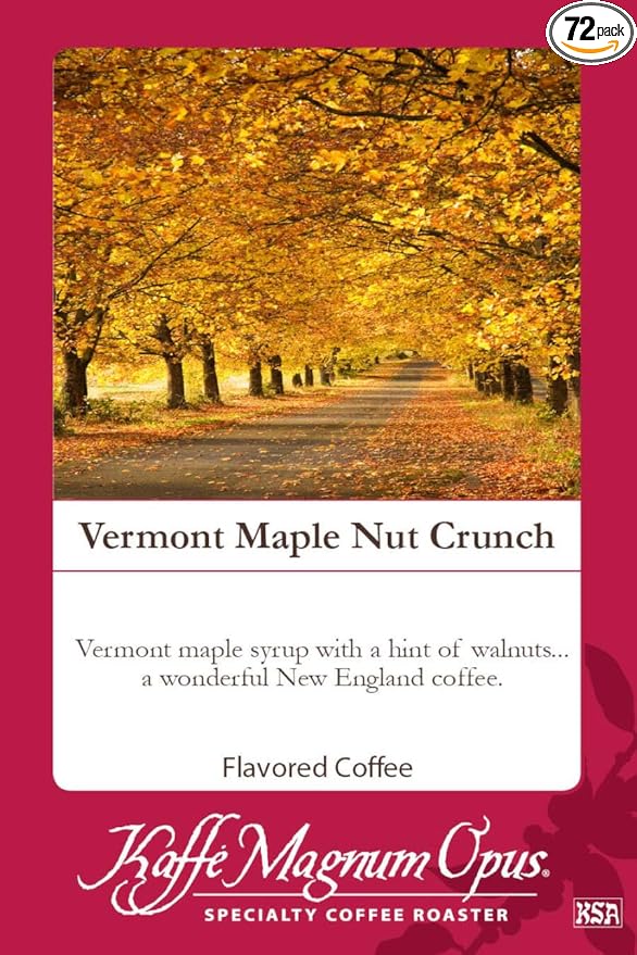 Kaffe Magnum Opus Vermont Maple Nut Crunch Ground Coffee Fresh Roasted 72 Packs of 2.5oz Each