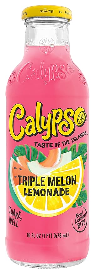 Calypso Lemonade Triple Melon Lemonade Made with Real Fruit 16 Fl Oz Glass Bottles (Pack of 6)