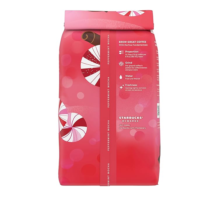 Starbucks Ground Coffee Peppermint Mocha Flavored Coffee 100% Arabica Holiday 1 Bag (17 oz)