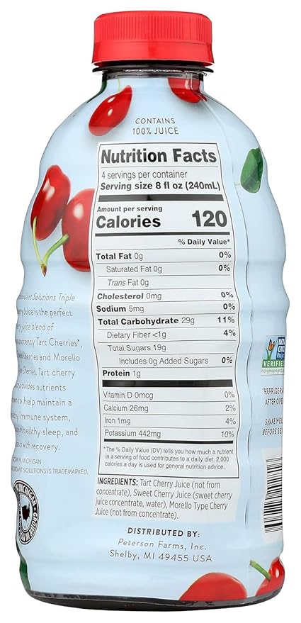 Antioxidant Solutions 100% Triple Cherry Juice - No Added Sugar - High in Antioxidants - 32 fl oz Bottles (6-Pack)