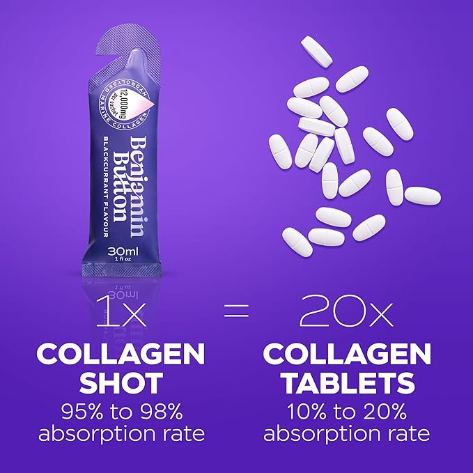 12000mg Marine Collagen Liquid Shots| Hydrolyzed Marine Collagen Peptides w/Hyaluronic Acid &amp Vitamin C for Skin Hair &amp Joints | Berry Black Currant Flavor 14 Servings 30ml