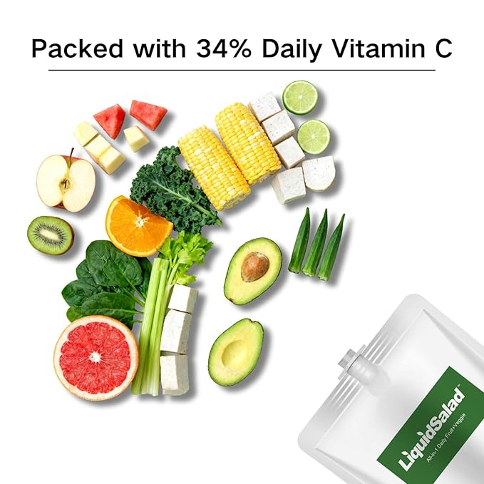 Liquid Salad 16 Fruits &amp Vegetables Juice Superfood Smoothie Pouches Assorted Ready-to-Eat Salad with dietary fiber &amp Prebiotic Wholesome Vegan Snack 14 Pouches