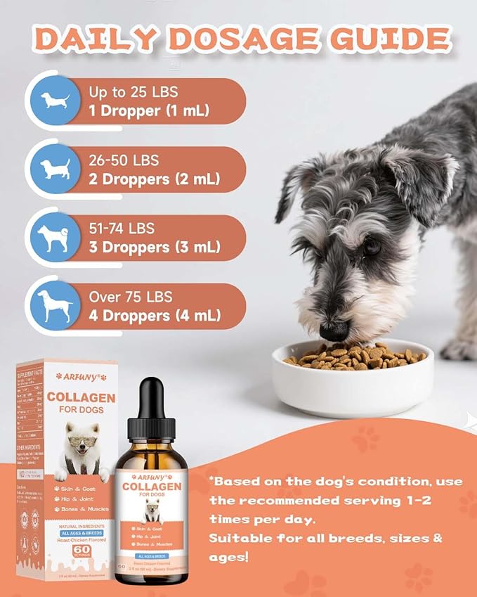 Collagen for Cats &amp Dogs - Liquid Grass Fed Collagen for Cat &amp Dogs - Hip &amp Joint Skin &amp Coat Digestive Function - with MSM Hyaluronic Acid Biotin - Roast Chicken Flavor