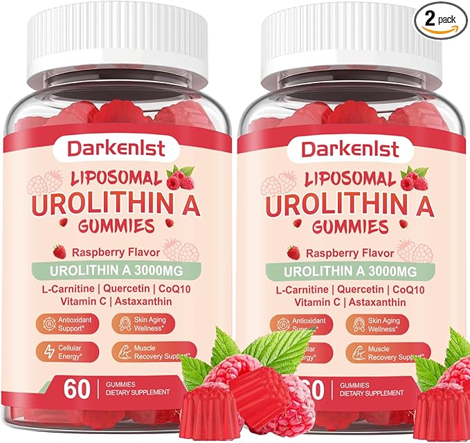 2 Pack Liposomal 3000mg Urolithin A Gummies Complex CoQ10 Resveratrol L-Carnitine Quercetin Astaxanthin | 7-in-1 Mitochondrial Support Supplement for Cellular Support Vitality &amp Wellness Agin