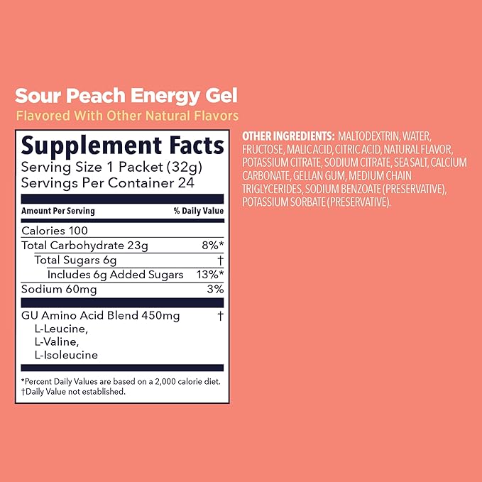 GU Energy Original Energy Gels Sour Peach - 24 Count