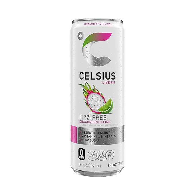 CELSIUS Fizz Free Dragon Fruit Lime Sugar Free Energy Drink 12 Fl Oz (Pack of 12)