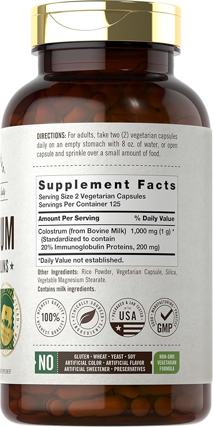 Carlyle Colostrum Capsules | 1000mg | 250 Count | 20% IGG | Non GMO Gluten Free Supplement | by Herbage Farmstead