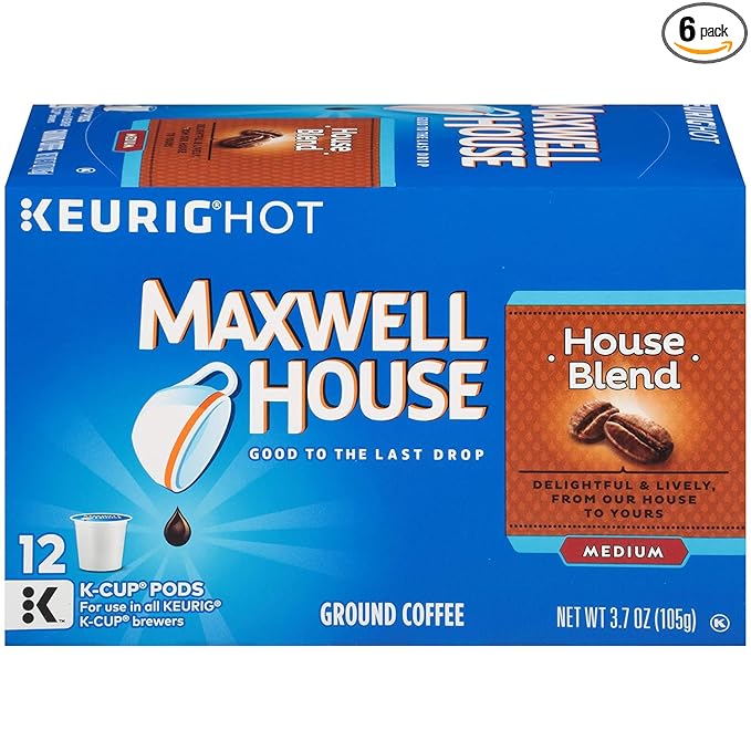 Maxwell House House Blend Medium Roast K-Cup® Coffee Pods (72 ct Pack 6 Boxes of 12 Pods)