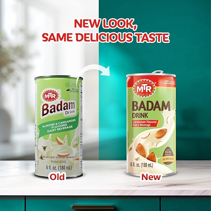 MTR Badam Drink - Cardamom Flavored Ready-to-Drink - Authentic Indian Almond Milk Beverage Real Bits of Almond No Added Preservatives Gluten-Free Refreshing Drink Perfect for Anytime Refreshment