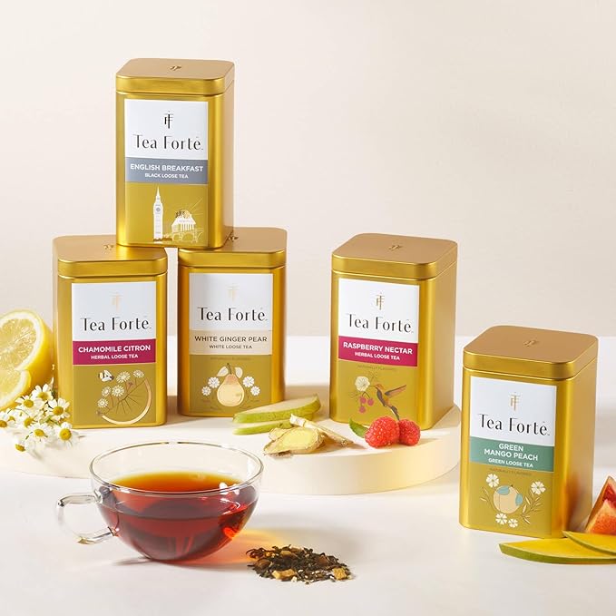 Tea Forte Lemon Sorbetti Premium Loose Leaf Caffeinated Green Tea Blend Canister Makes 35-50 Cups