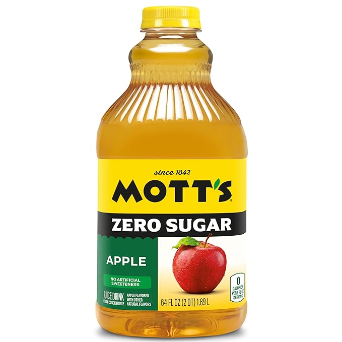 Mott's Zero Sugar Apple Juice Drink 64 fl oz Bottle (Pack of 8) Apple Flavor Excellent Source of Vitamin C