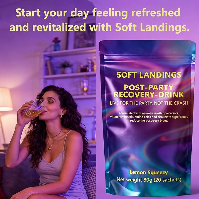Soft Landings Post Party Recovery Drink Powder - Lemon Squeezy Flavor Vitamin &amp Mineral Supplement for Boost Energy - 80g (1pc)