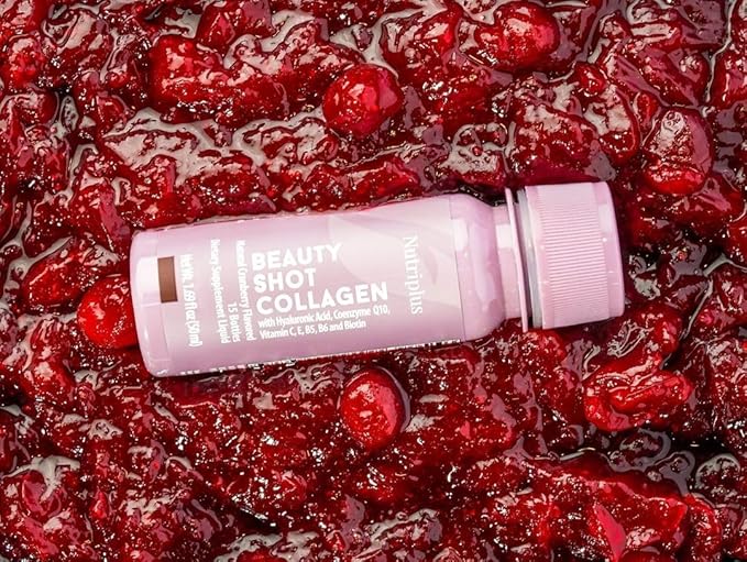 FARMASi Nutriplus Beauty Shot Collagen – Type I &amp III Collagen with Hyaluronic Acid Biotin &amp Vitamins Sugar-Free Cranberry Flavor 1.69 fl oz x 12 Shots