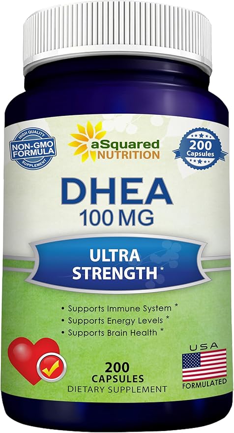 DHEA 100mg Supplement – 200 Capsules – High Potency Dehydroepiandrosterone for Men and Women – Max Strength Pills for Brain Health Energy and Immune Function – Formulated in USA Third-Party Tested