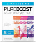 Pureboost Clean Energy Booster Refreshing Energy Drink Mix with B12 Vitamins Electrolytes Antioxidants Sugar-Free with No Sucralose (Combo Pack 30 Count)