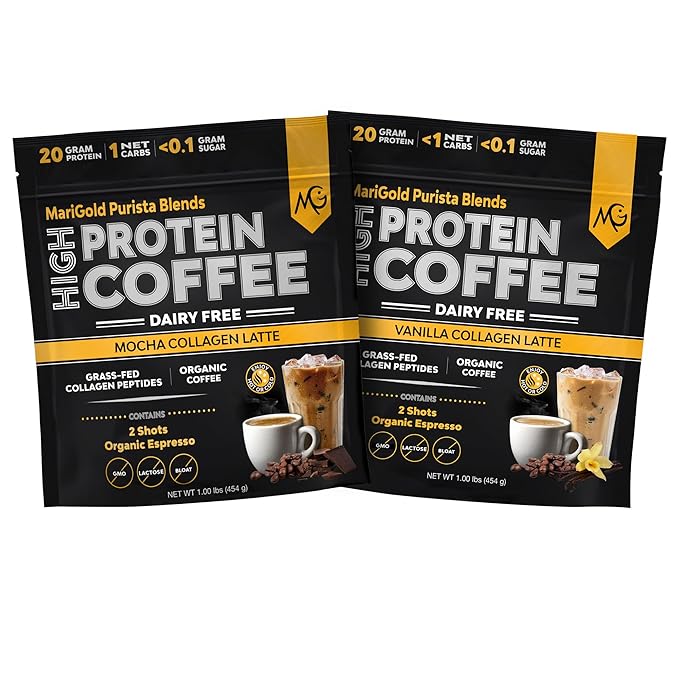 MariGold High Protein Collagen Coffee Bundle - Mocha and Vanilla - 20g Grass-Fed Type I &amp III Collagen Peptides