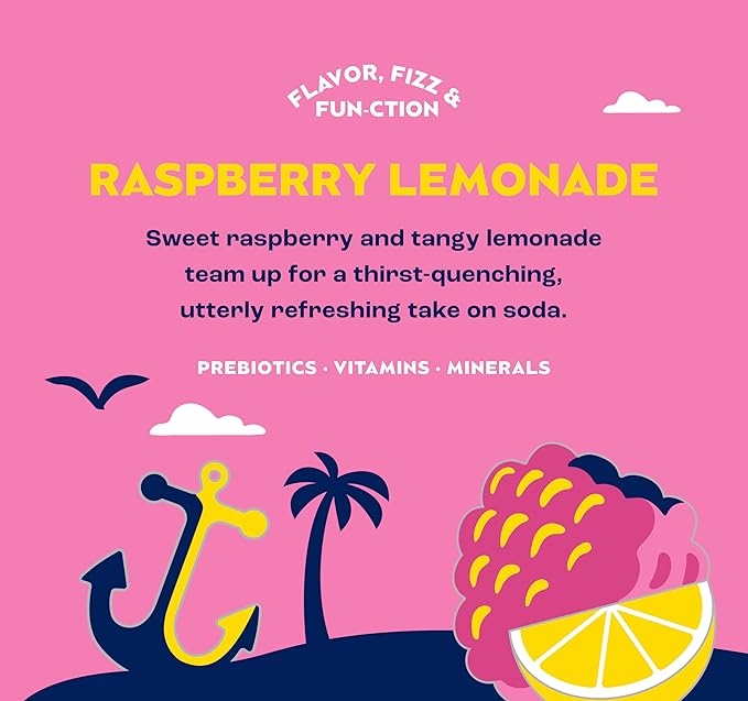 SunSip Prebiotic Soda by Health-Ade Better-for-You Soda Swap Beverage with Vitamins and Minerals Naturally Sweetened with 5g of Sugar Raspberry Lemonade 11.5 oz (12 Pack)