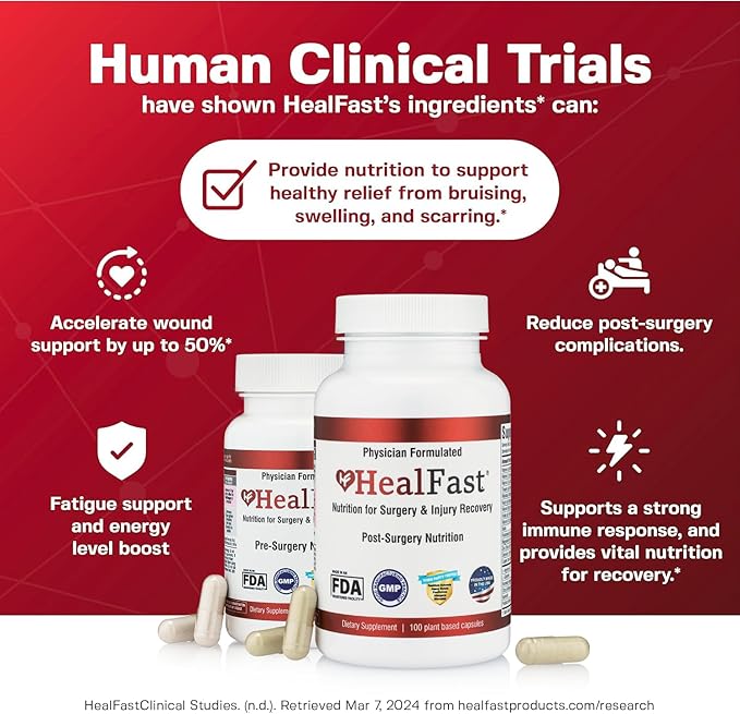 HealFast Complete Surgery &amp Injury Recovery Supplement: for Wound Scar Treatment &amp Bruising w/Vitamins Bromelain Quercetin &amp Probiotics (Pre+Post Op)