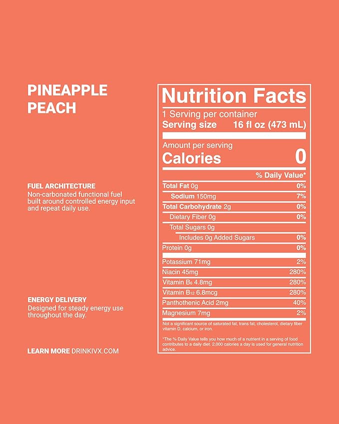 IV-X (IV-X - 12-Pack Pineapple Peach 16oz Cans - Energy &amp Focus &amp No Artificial Colors - 200mg of Green Tea Caffeine Himalayan Salt &amp Utah Sea Minerals - Gluten-Free &amp Vegan Friendl