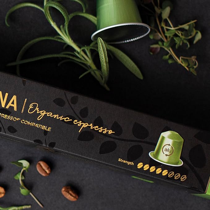Bologna Organic Italian Espresso for Nespresso | 100 Organic Aluminum Capsules | Eco-Friendly Medium Roast | 100% Nespresso Compatible Pods | Fairtrade Coffee