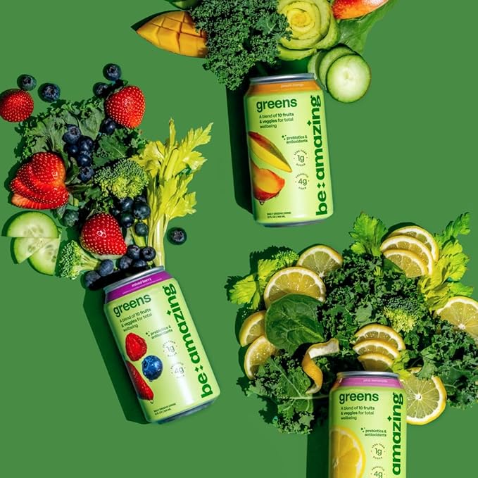 Be Amazing Greens Drink Peach Mango Vitamin Drinks With 10 Organic Fruits and Vegetables Coconut Water Vitamin C and Prebiotic Fiber 25 Calories Low Sugar Vegan and Gluten Free 8 Pack