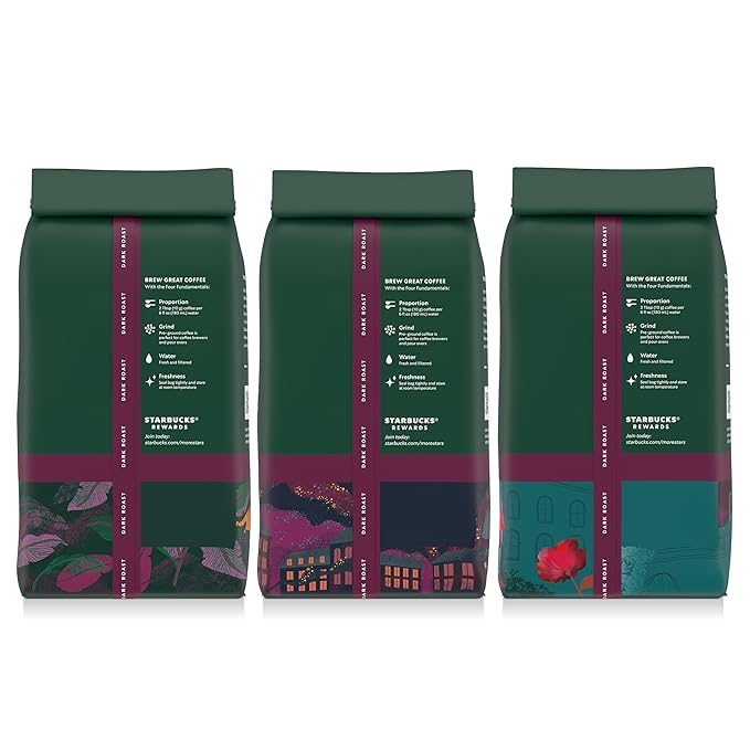 Starbucks Ground Coffee Dark Roast Hot or Iced Coffee Variety Pack Three 12 oz Bags