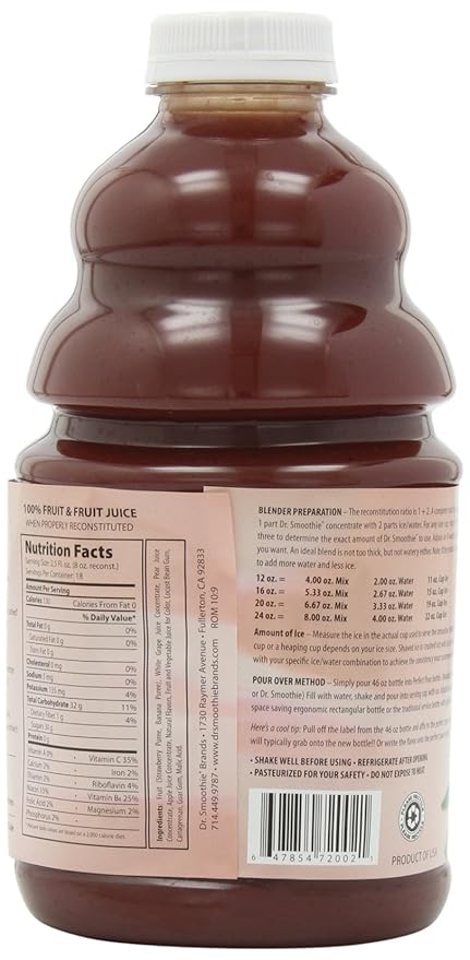 Dr. Smoothie 100% Crushed Fruit Smoothie Strawberry Banana 46-Ounce Bottles (Pack of 2)