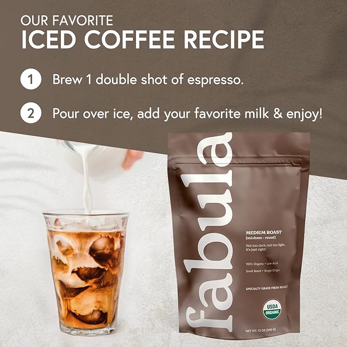 Fabula Low Acid Coffee USDA Organic Ground Coffee Medium Roast - Non GMO - No Molds - Mycotoxins Pesticides Free - Single Origin Coffee - 12 oz