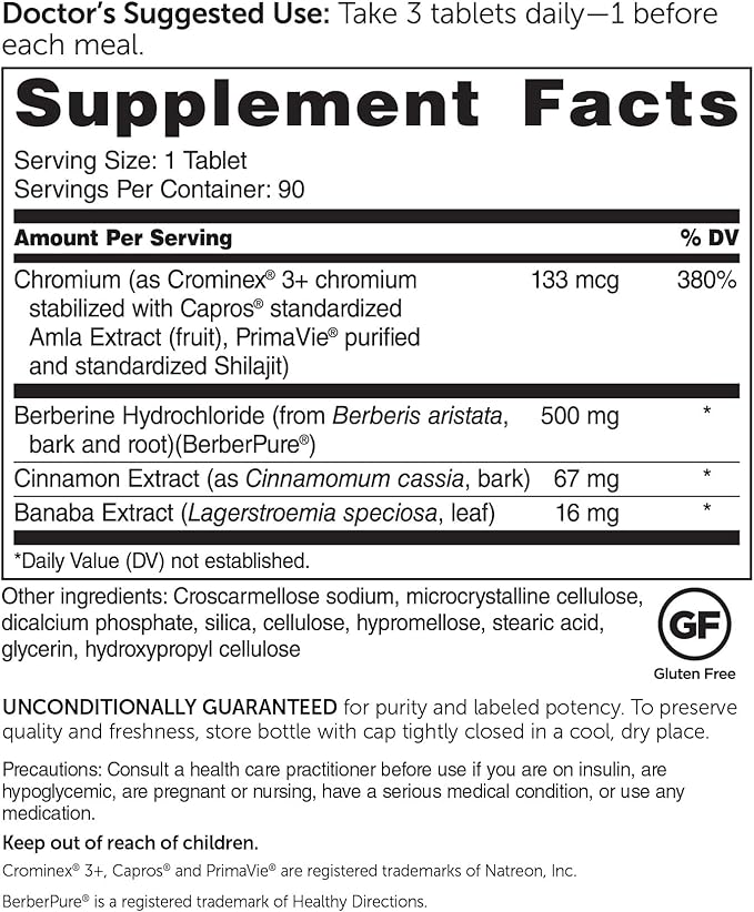 Dr. Whitaker’s Berberine GlucoGold Supplement with 1500 mg per Day of BerberPure Berberine Concentrated Cinnamon Crominex Chromium and Banaba Leaf Extract (90 Tablets) (Pack of 2)