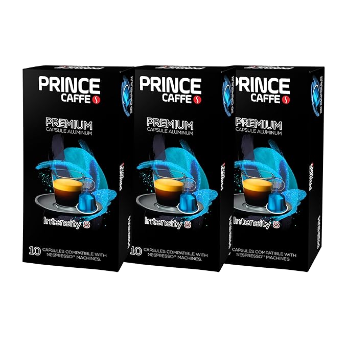 Prince Caffe Espresso Pods – Premium Intensity 8 Medium-Dark Roast The Espresso Coffee Pods Are Compatible with Nespresso Original Line Machines 30 Count (3 x 10 Capsules) Premium Quality Coffee Ca