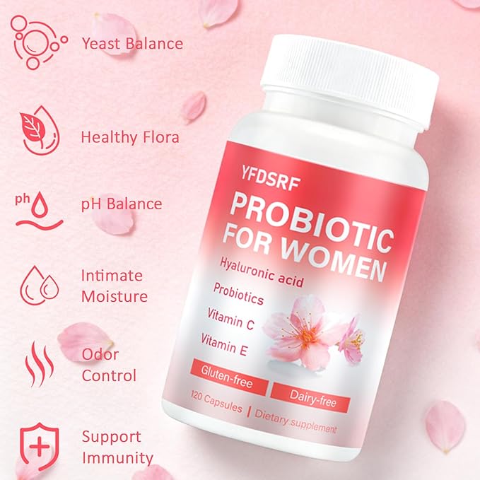 Women's Vaginal Probiotic Supplement for Intimate Health &amp pH Balance | with Hyaluronic Acid Multi-Collagen Vitamin C | Supports Comfort Moisture &amp Antioxidant Defense | 120 Capsules (1)