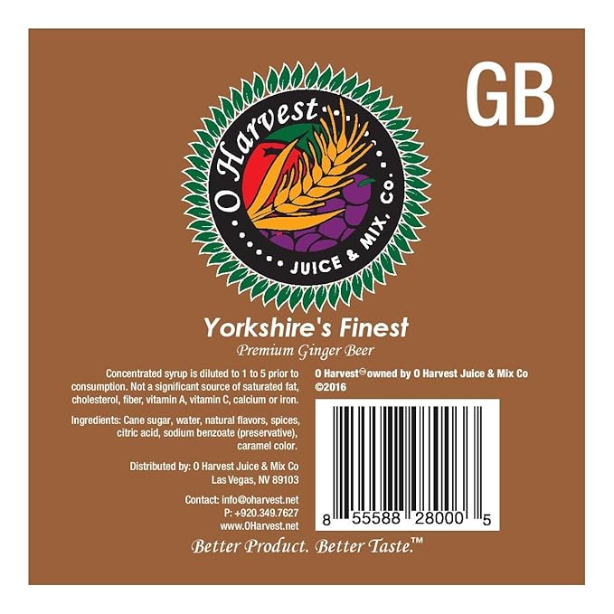 Bar Beverages Yorkshire's Finest Craft Ginger Beer (1 Gallon Bag-in-Box Syrup Concentrate) - Box Pours 6 Gallons of Ginger Beer - Use with Bar Gun Soda Fountain or Home Beverage System